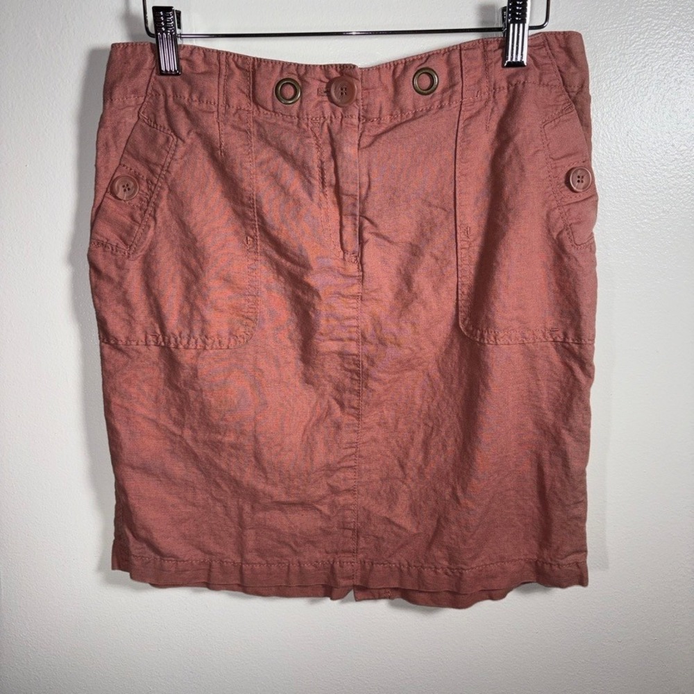 Vintage Kenar Cargo Linen Cotton Blend Mini Skirt Sz 8 Rose Pink Utility